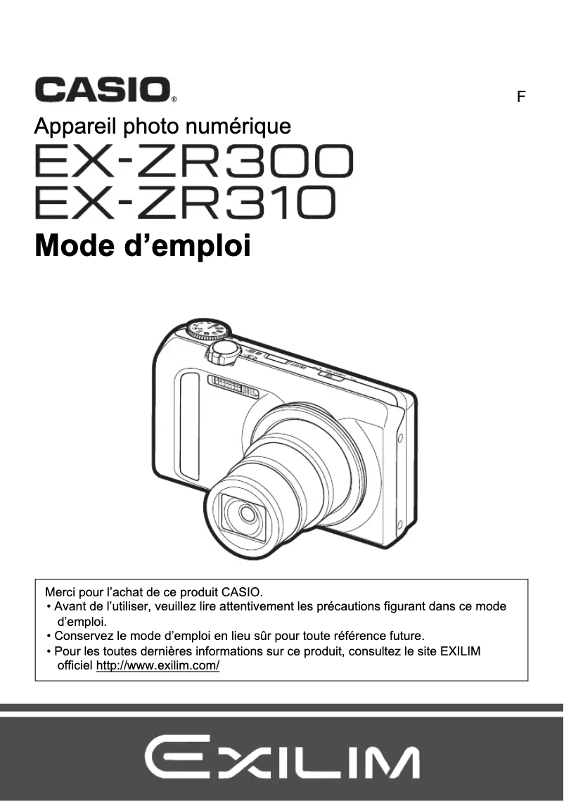 Image de la première page du manuel de l'appareil Exilim EX-ZR300