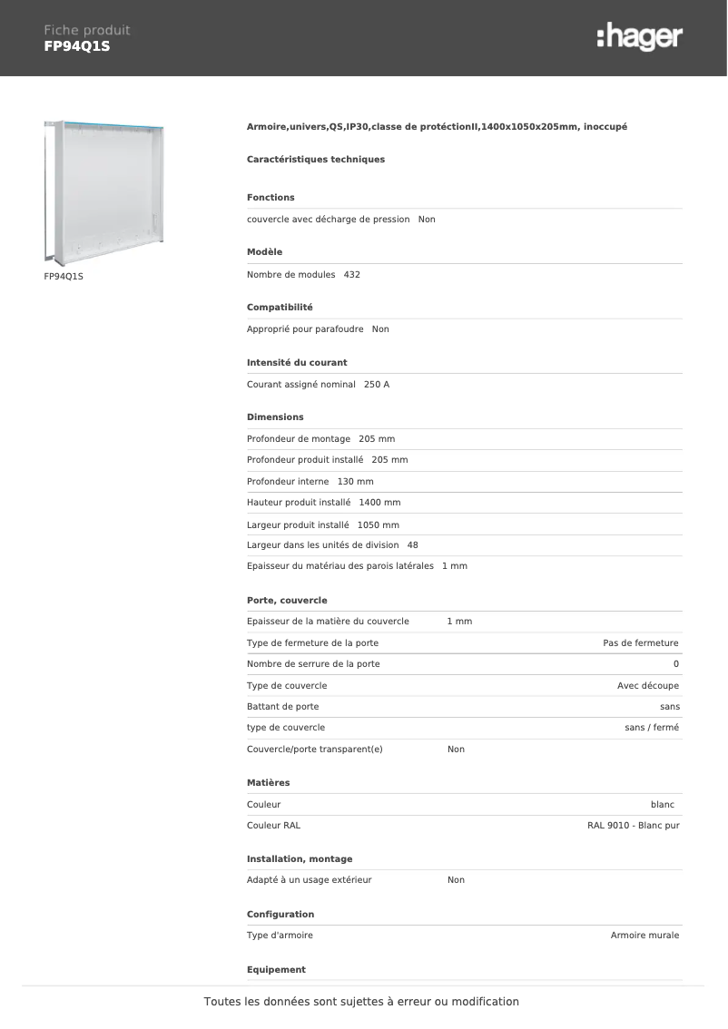 Image de la première page du manuel de l'appareil FP94Q1S