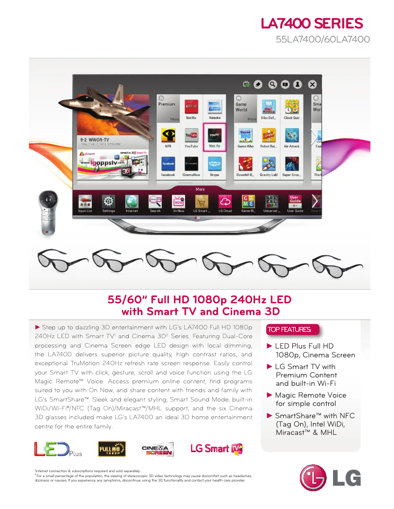 Página 1 del manual Ficha técnica LG 60LA7400