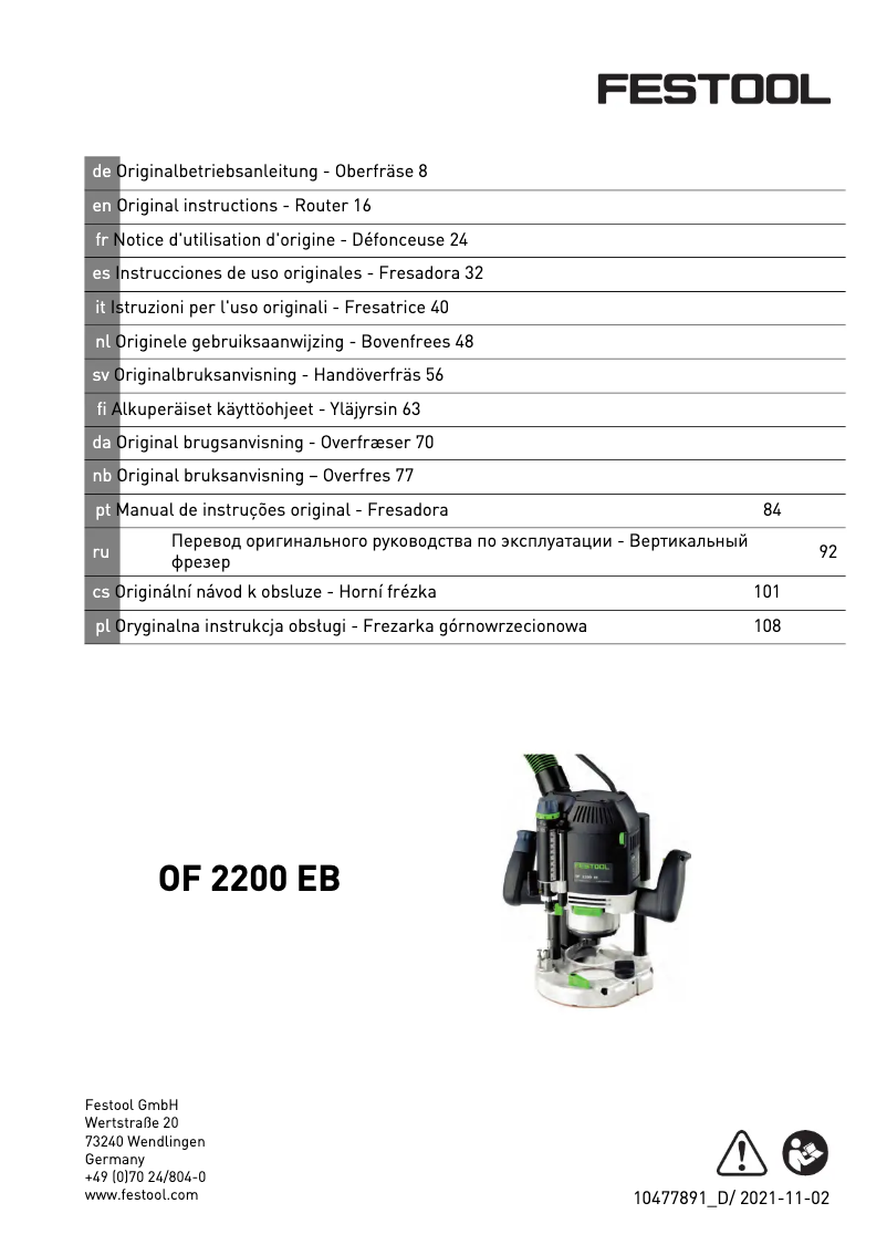Image de la première page du manuel de l'appareil OF 2200 EB-Set