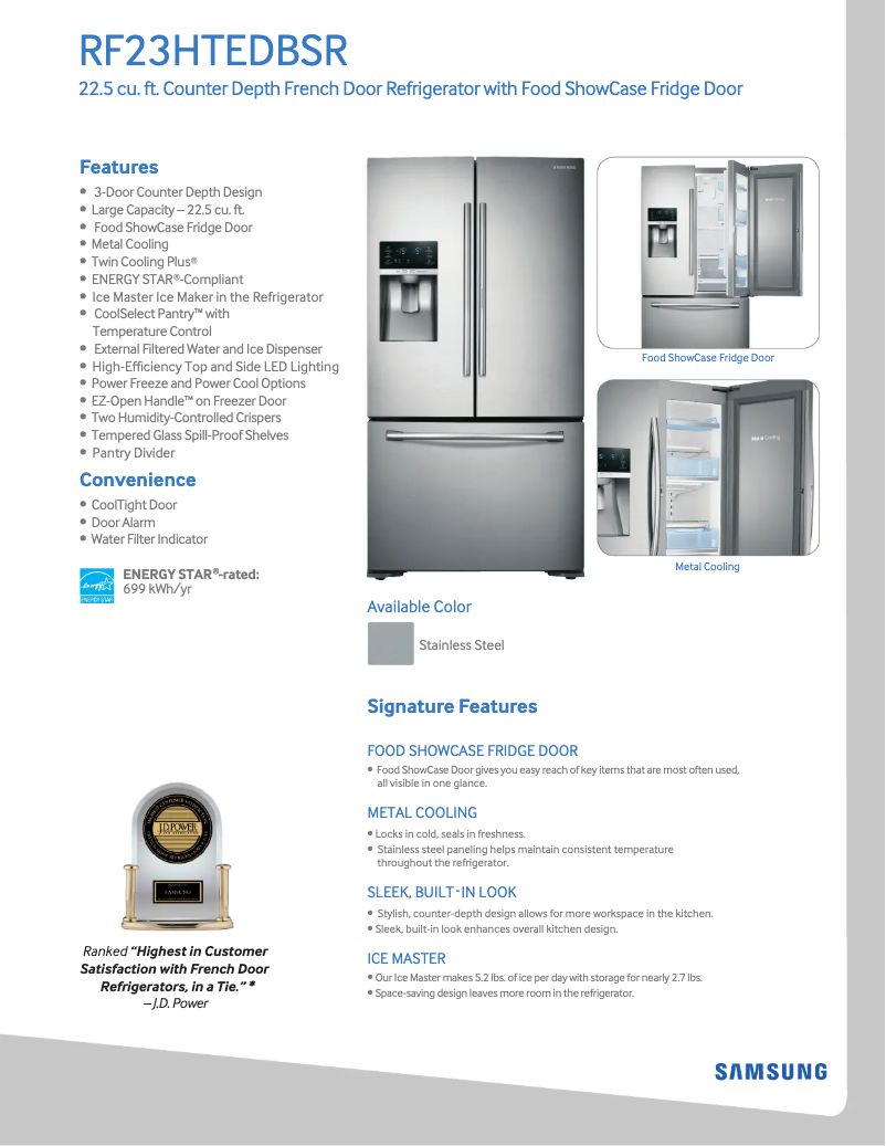 Page 1 de la notice Fiche technique Samsung RF23HTEDB