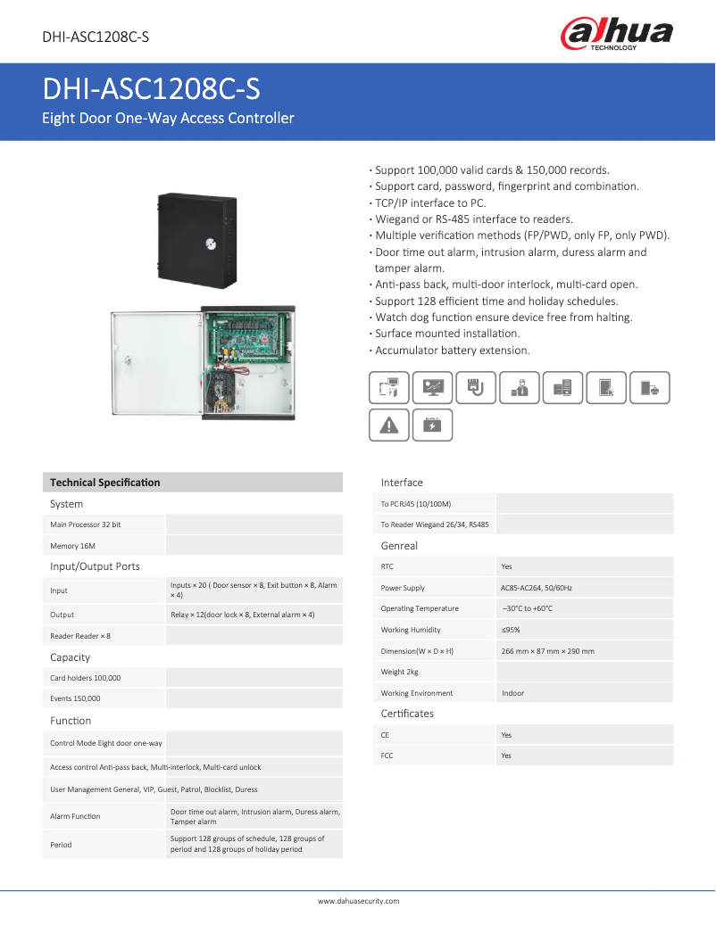 Page 1 de la notice Fiche technique Dahua Technology ASC1208C-S