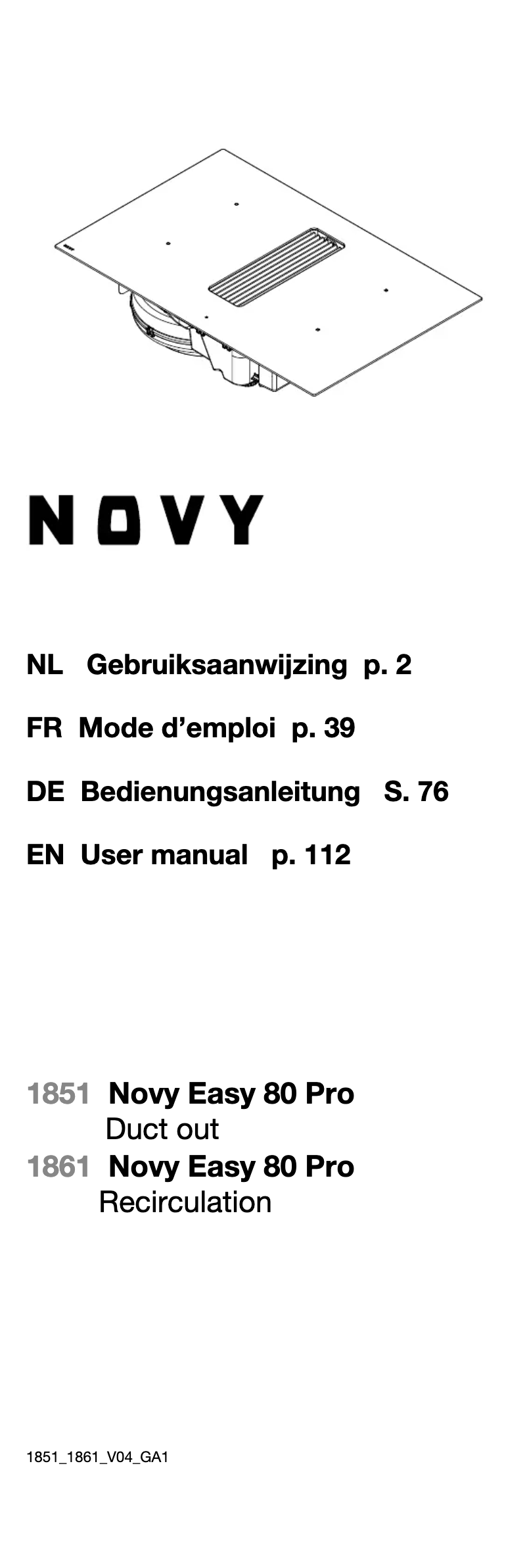 Page n°1 - Manuel utilisateur Novy Easy Pro 1851