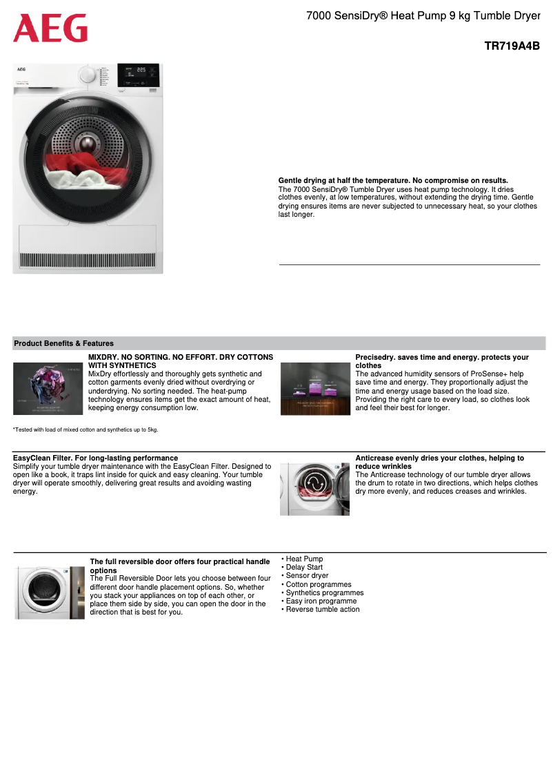 Page n°1 - Fiche technique AEG TR719A4B