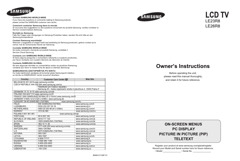 Page 1 de la notice Manuel utilisateur Samsung LE23R87BD