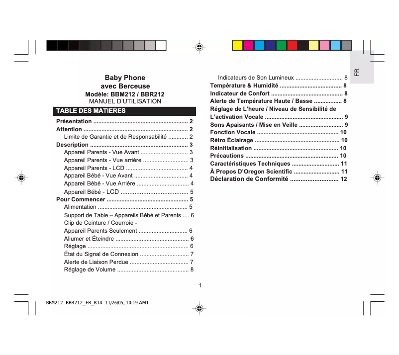 Page n°1 - Manuel utilisateur Oregon Scientific BBR212