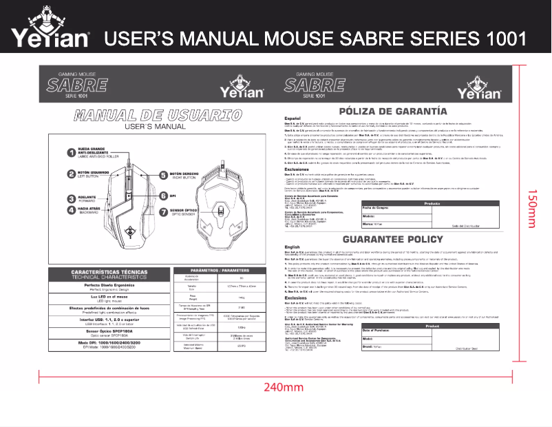 Image de la première page du manuel de l'appareil Sabre Serie 1001
