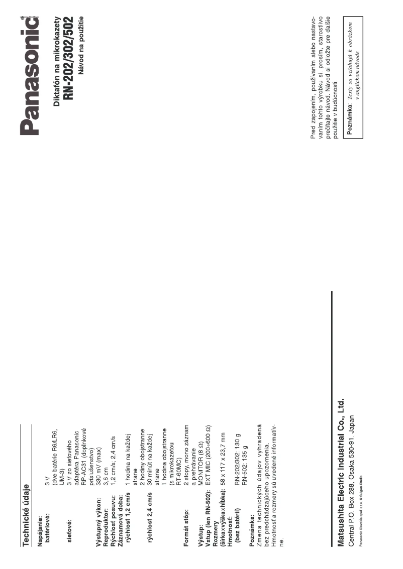 Page n°1 - Manuel utilisateur Panasonic RN-502