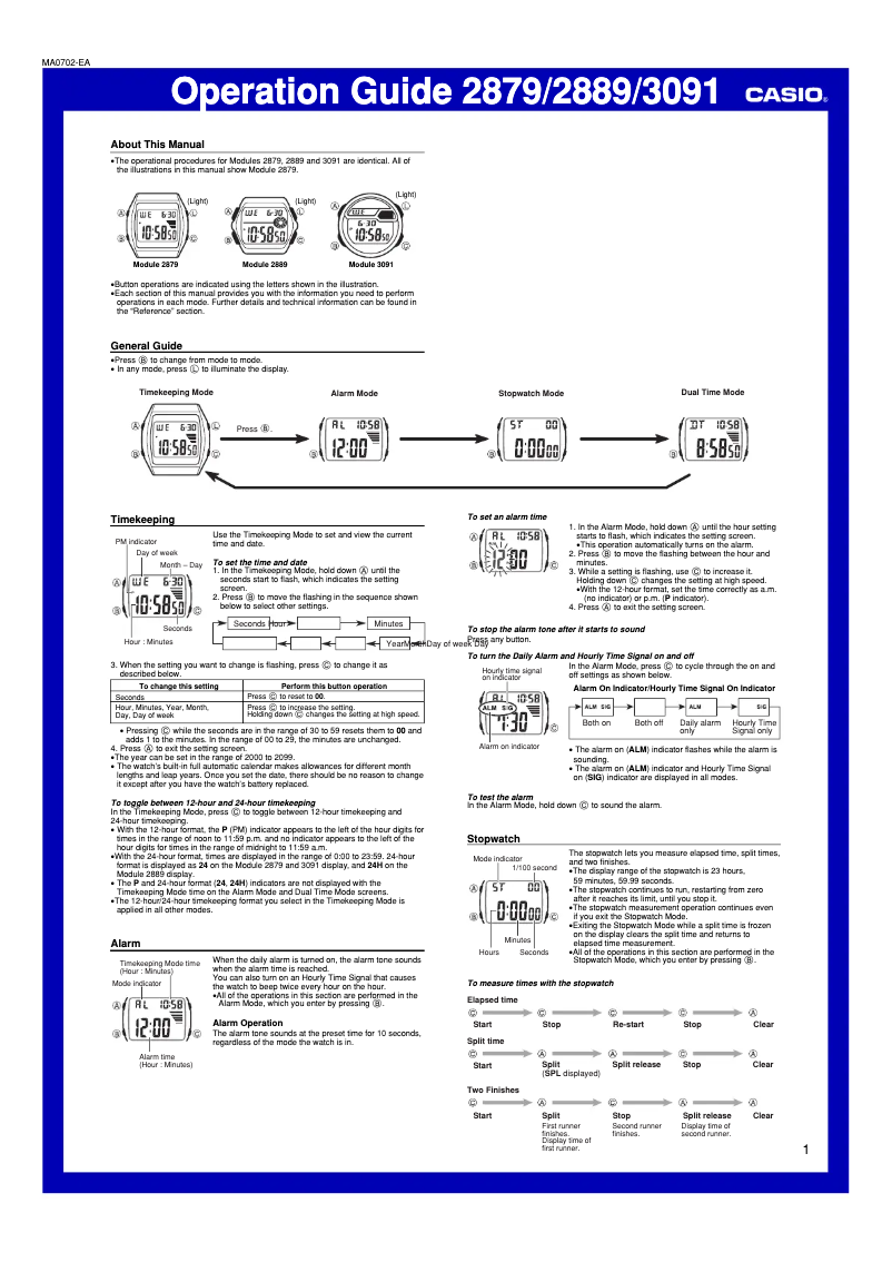 Page 1 de la notice Manuel utilisateur Casio Collection W-211-1BVES