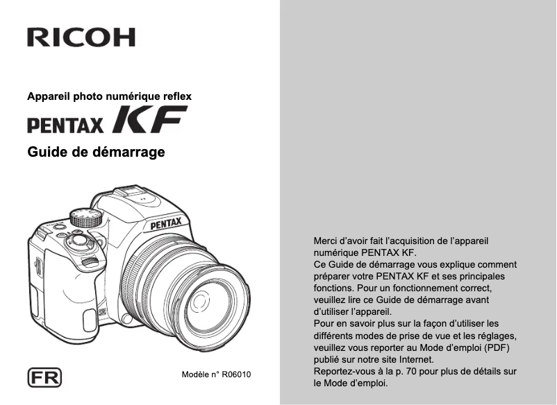 Page 1 de la notice Manuel utilisateur Pentax KF