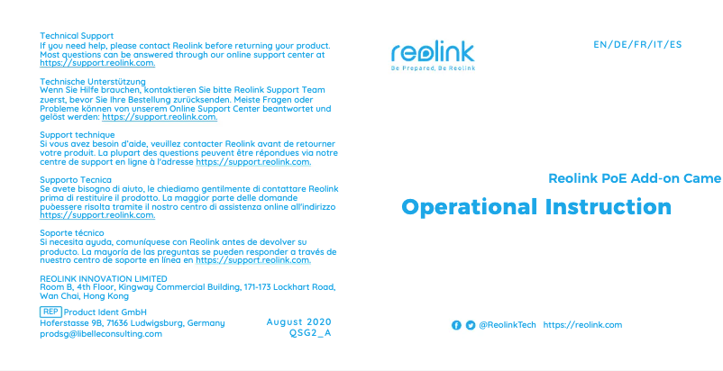 Page 1 de la notice Manuel utilisateur Reolink D800