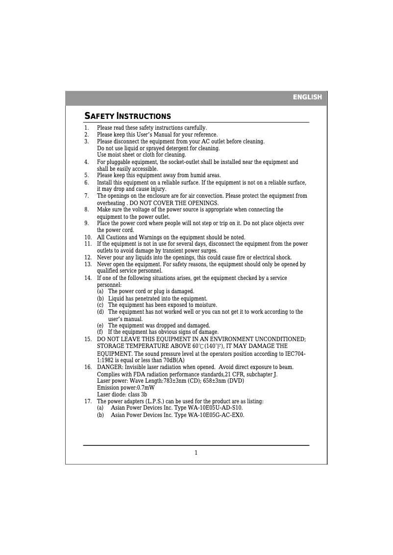 Page 1 de la notice Manuel utilisateur Lite-On eSAU208