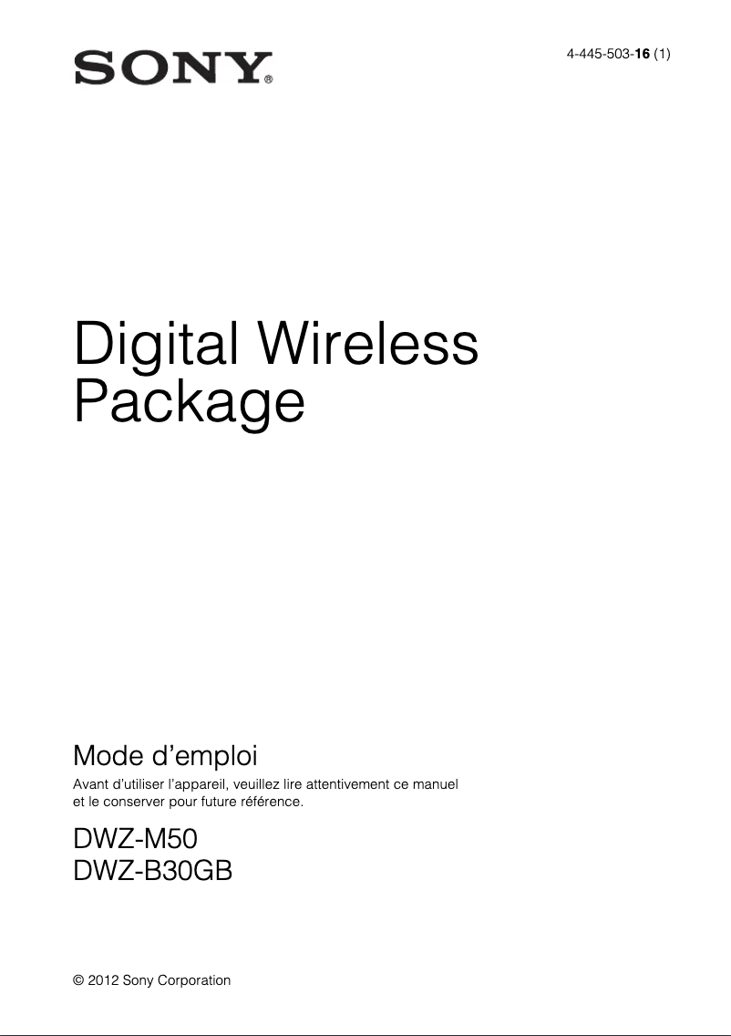 Page 1 de la notice Manuel utilisateur Sony DWZ-B30GB