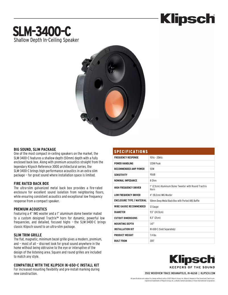 Page 1 de la notice Manuel utilisateur Klipsch SLM-3400-C
