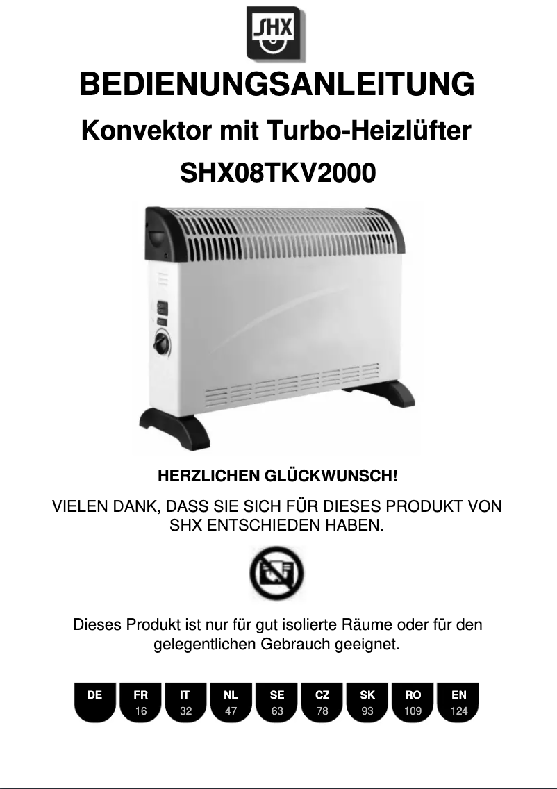 Page n°1 - Manuel utilisateur SHX SHX08TKV2000