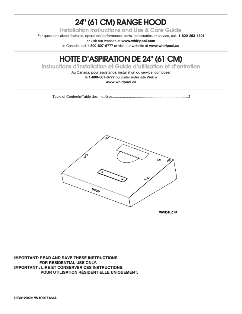 Page 1 de la notice Guide d'installation Amana WVU37UC4FS