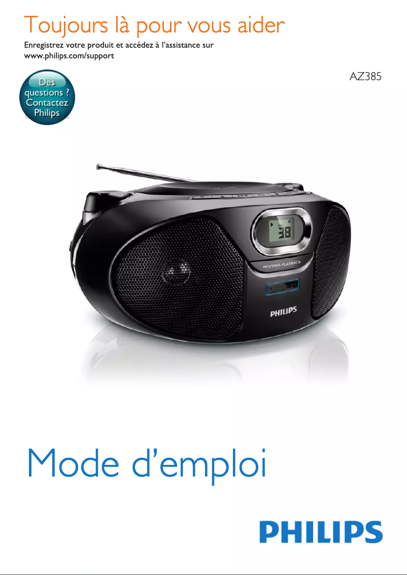 Page 1 de la notice Manuel utilisateur Philips AZ385