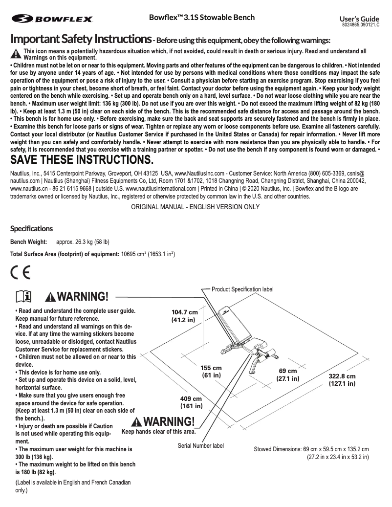 Página 1 del manual Manual de usuario Bowflex 3.1S