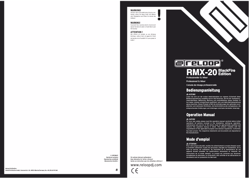 Page 1 de la notice Manuel utilisateur Reloop RMX-20 BlackFire Edition