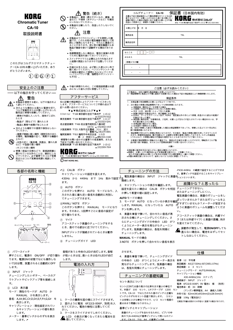Page n°1 - Manuel utilisateur Korg CA-10