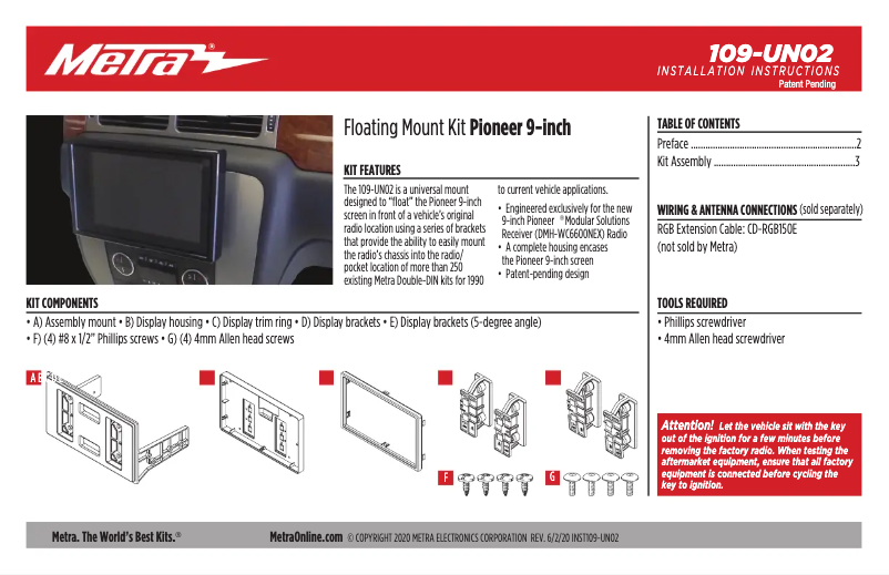 Página 1 del manual Manual de instrucciones Metra 109-UN02