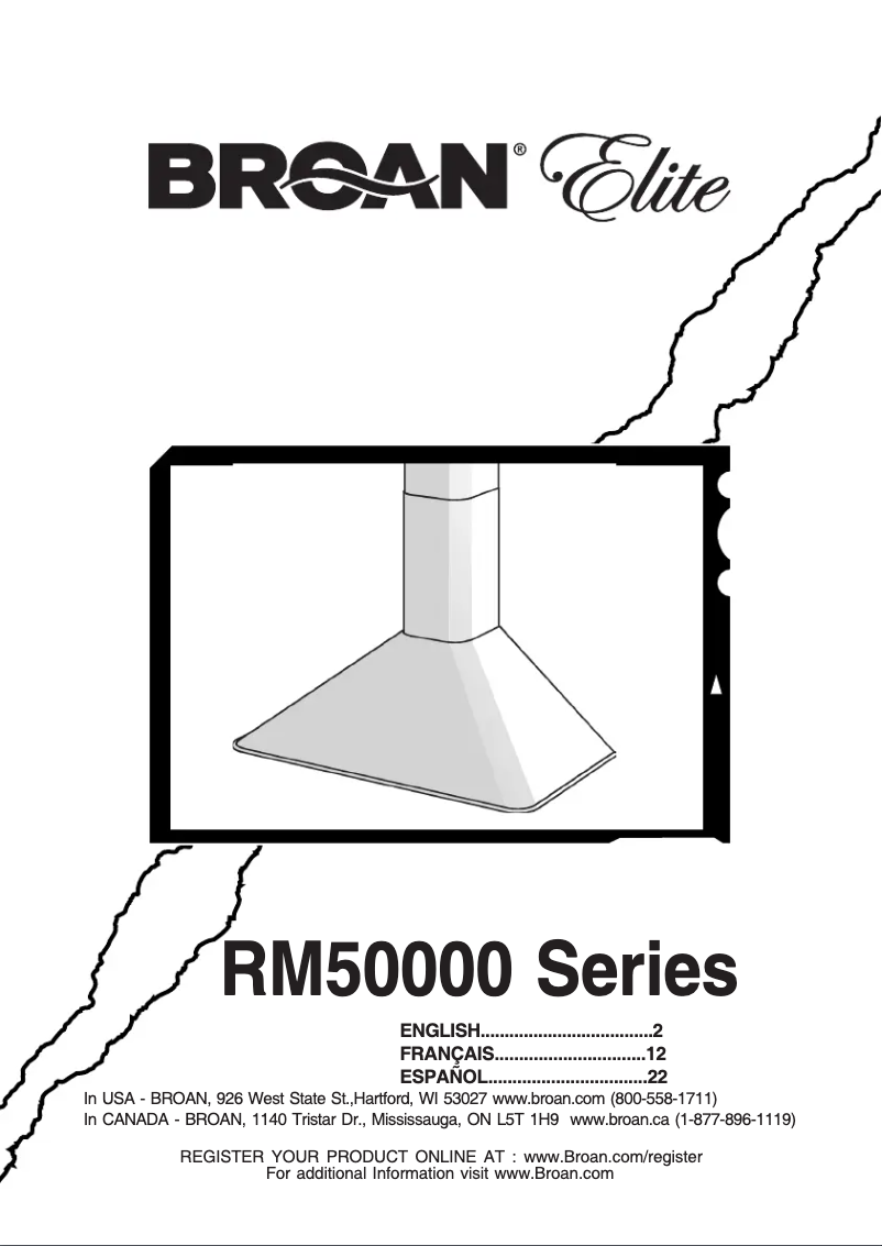 Page n°1 - Guide d'installation Broan RM503023