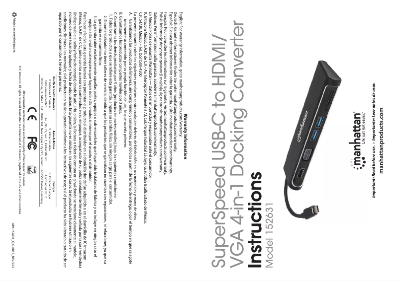 Page 1 de la notice Mode d'emploi Manhattan 152631