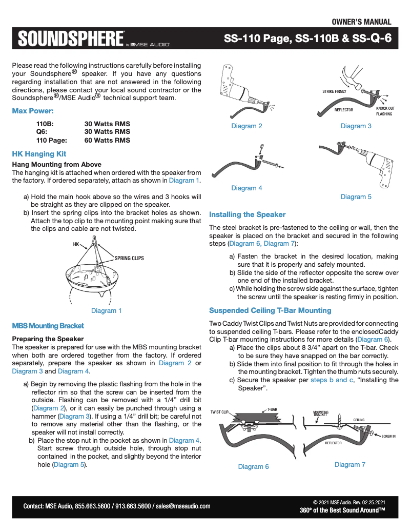 Page n°1 - Manuel utilisateur Soundsphere SS-Q-6