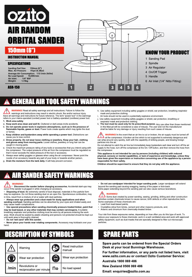 Page 1 de la notice Manuel utilisateur Ozito ASR-150