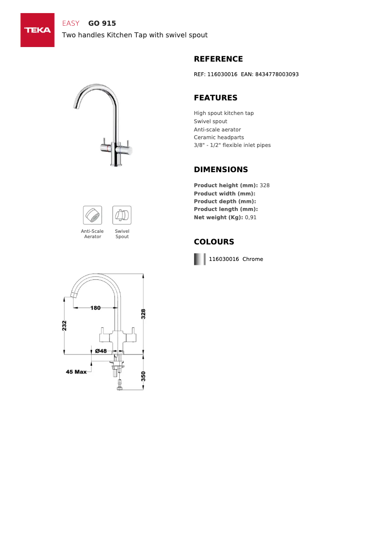 Page n°1 - Fiche technique Teka GO 915