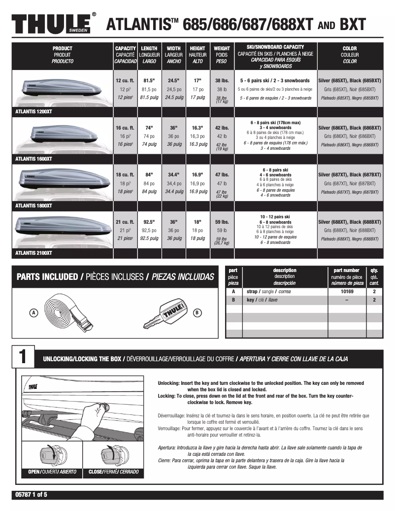 Page 1 de la notice Manuel utilisateur Thule Atlantis 1200 685XT