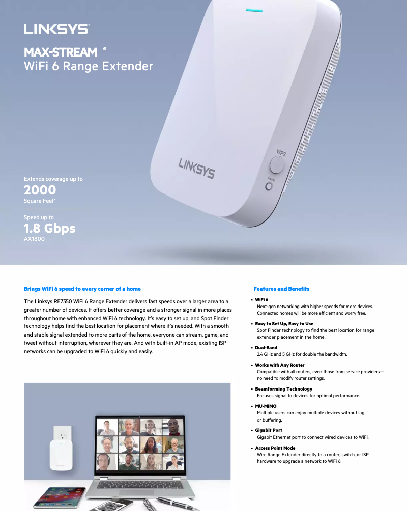 Page n°1 - Fiche technique Linksys Max-Stream RE7350