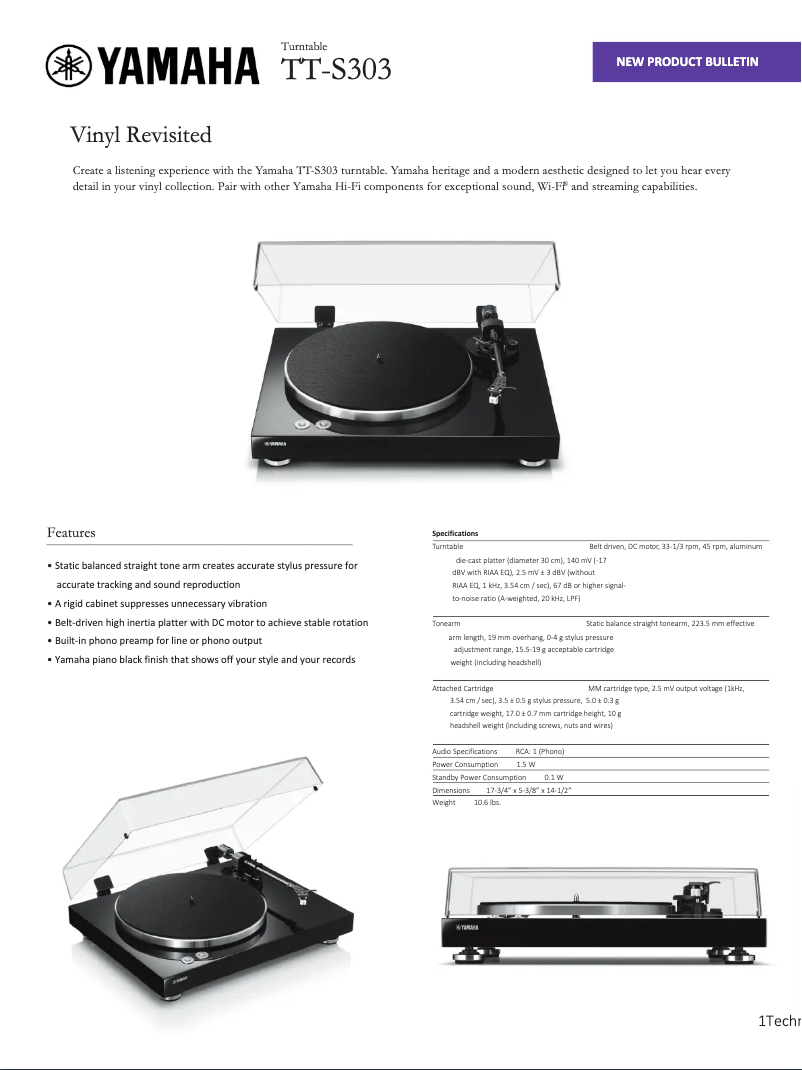Page 1 de la notice Fiche technique Yamaha TT-S303