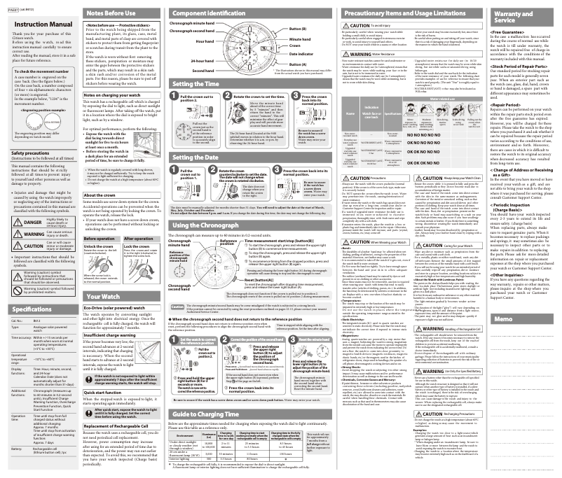 Page 1 de la notice Manuel utilisateur Citizen CA0369-11E