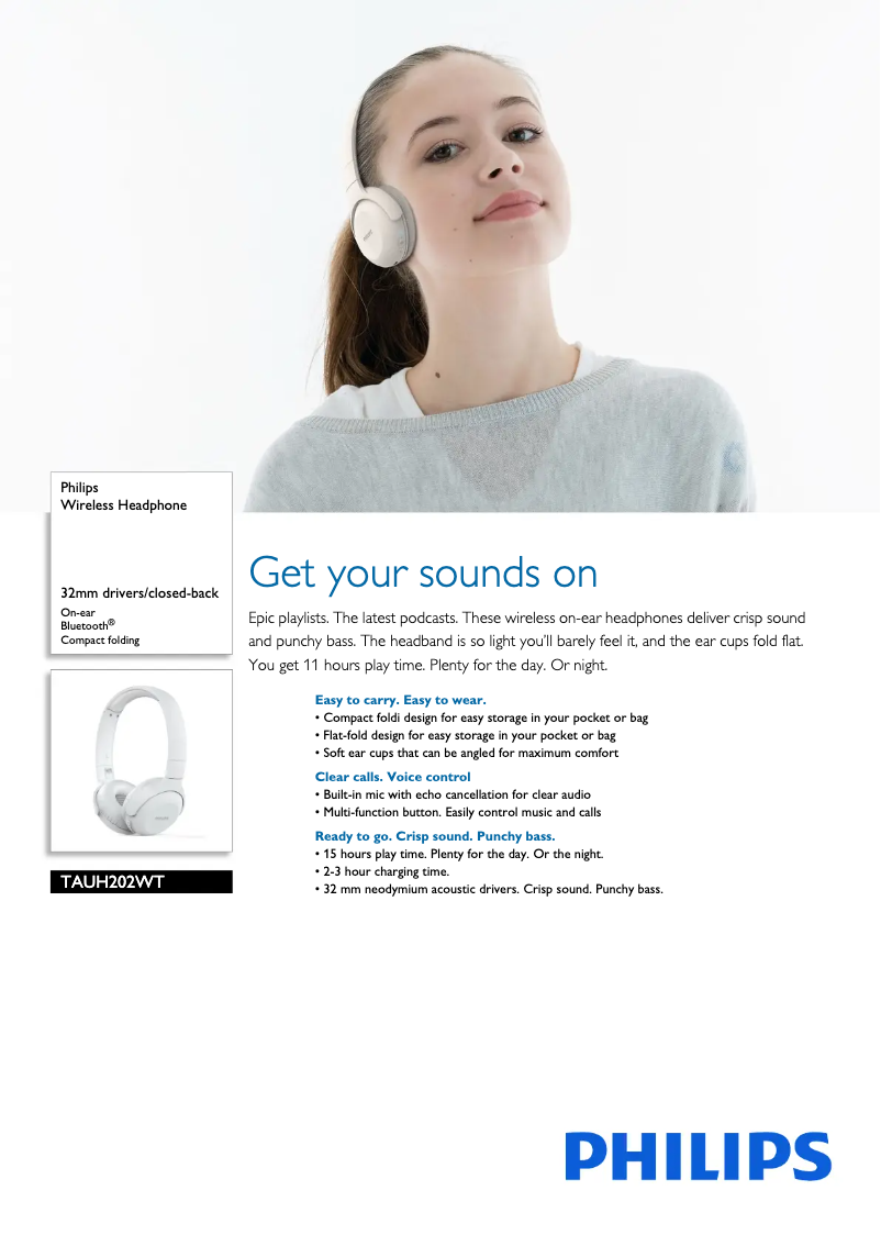 Page n°1 - Fiche technique Philips Serie 200 TAUH202