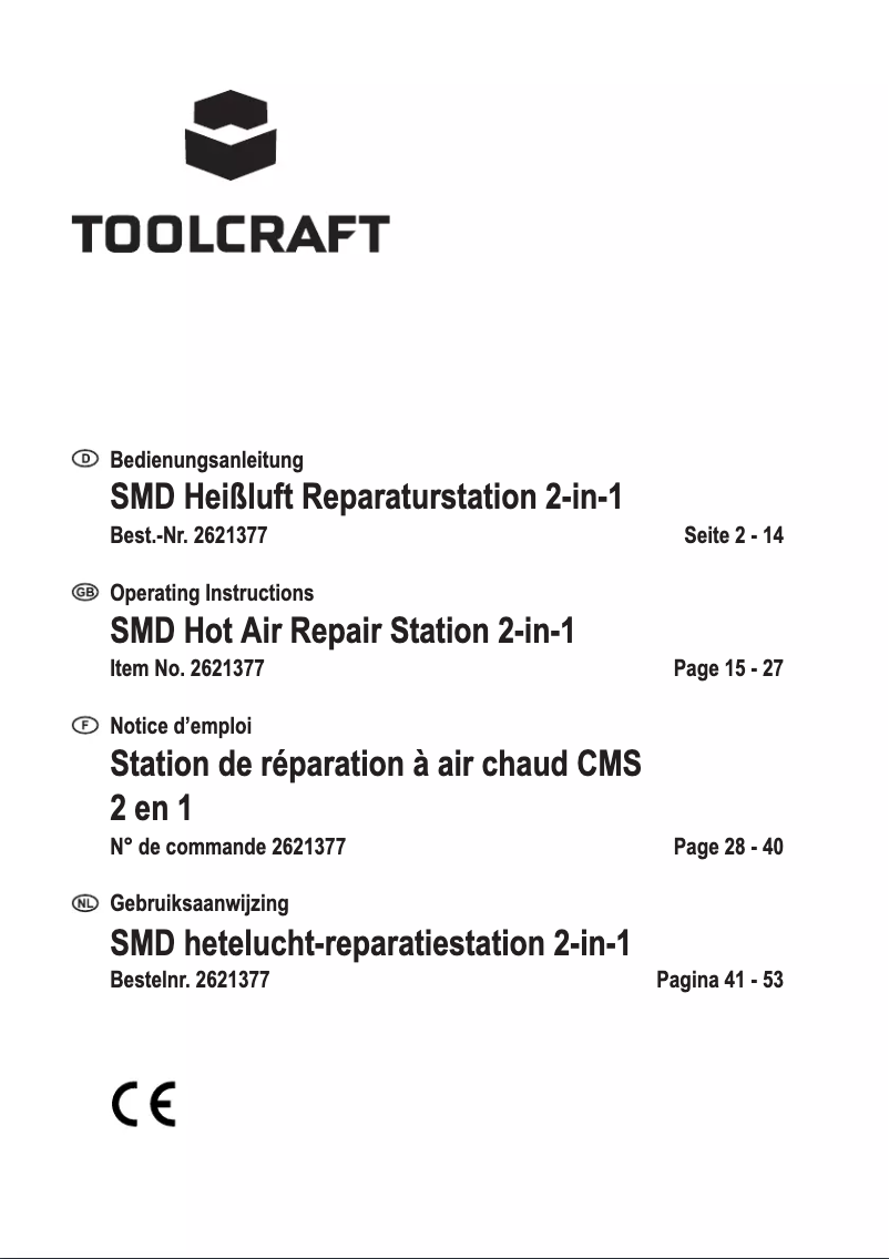 Page n°1 - Manuel utilisateur Toolcraft ZD-8922 SE