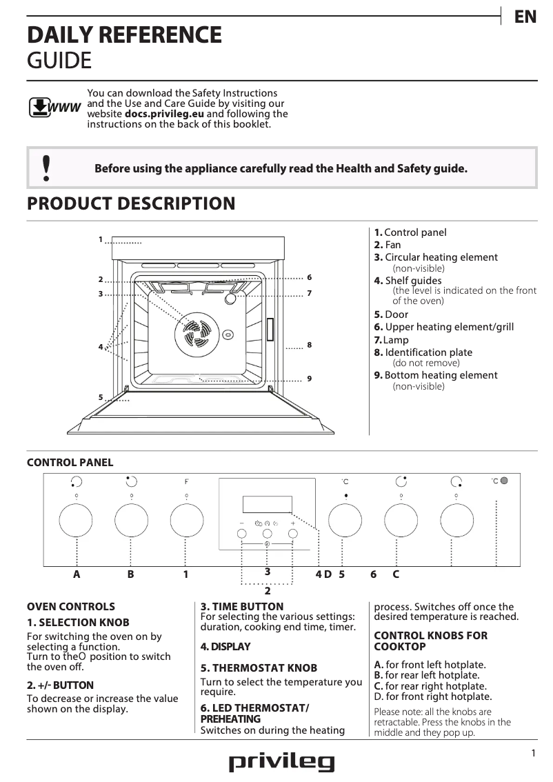 Page 1 de la notice Manuel d'utilisation et d'entretien Privileg PHVK3OH8VIN