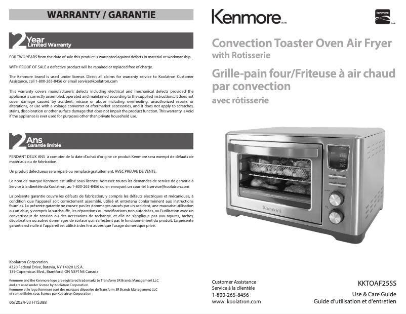Page 1 de la notice Manuel utilisateur Kenmore KKTOAF25SS