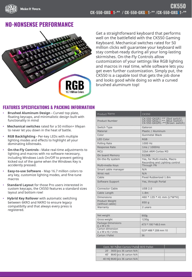 Page n°1 - Fiche technique Cooler Master CK550