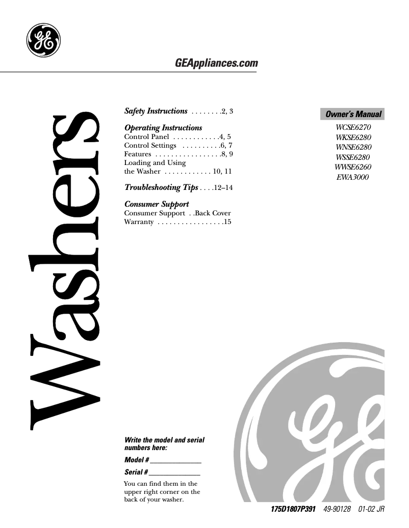 Page n°1 - Guide d'installation GE WCSE6270BCC