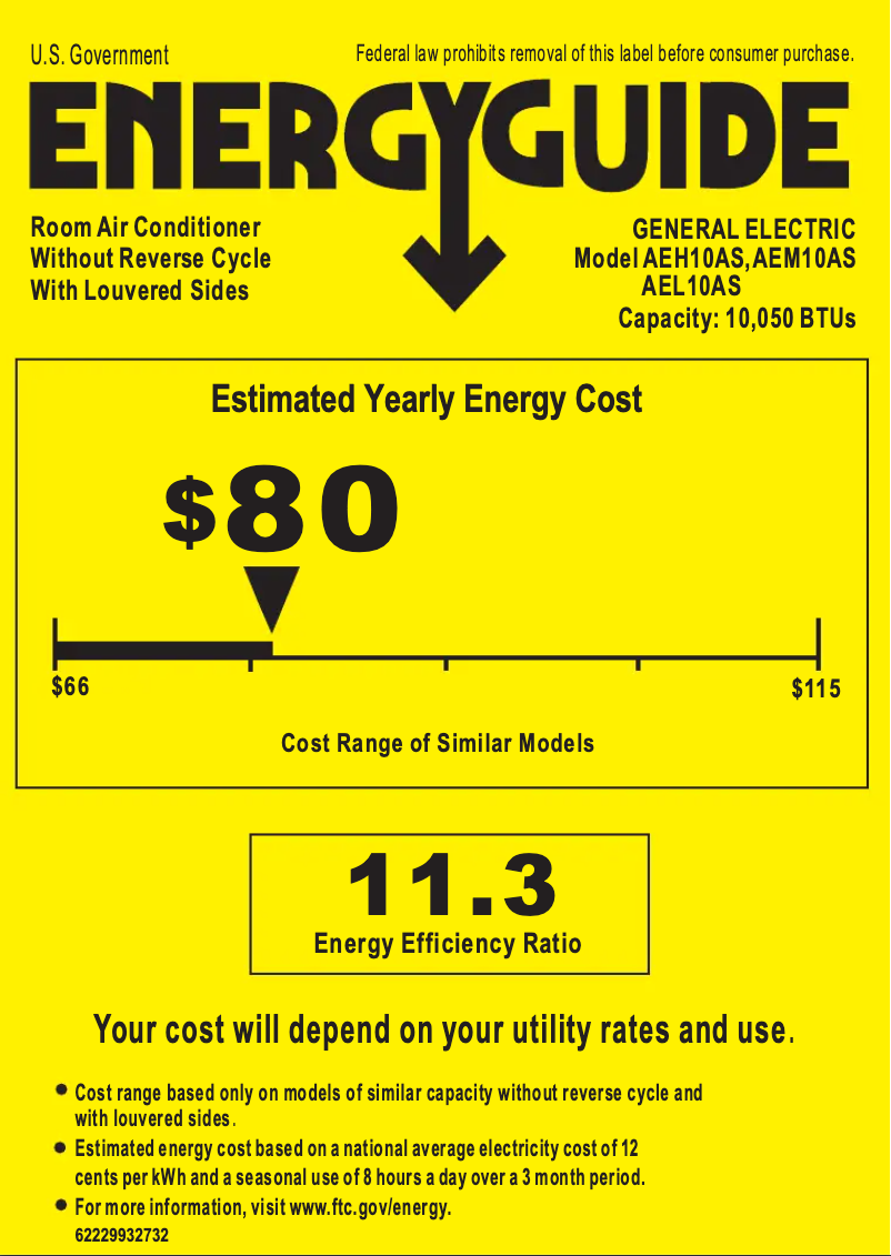 Page 1 de la notice Label énergétique GE AEM10AS