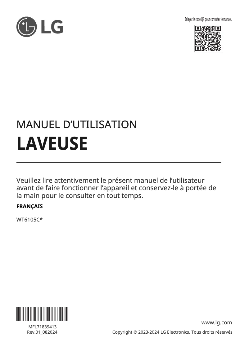 Page 1 de la notice Manuel utilisateur LG WT6105CW