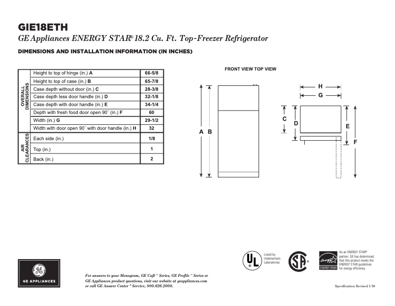 Page n°1 - Fiche technique GE GIE18ETHBB