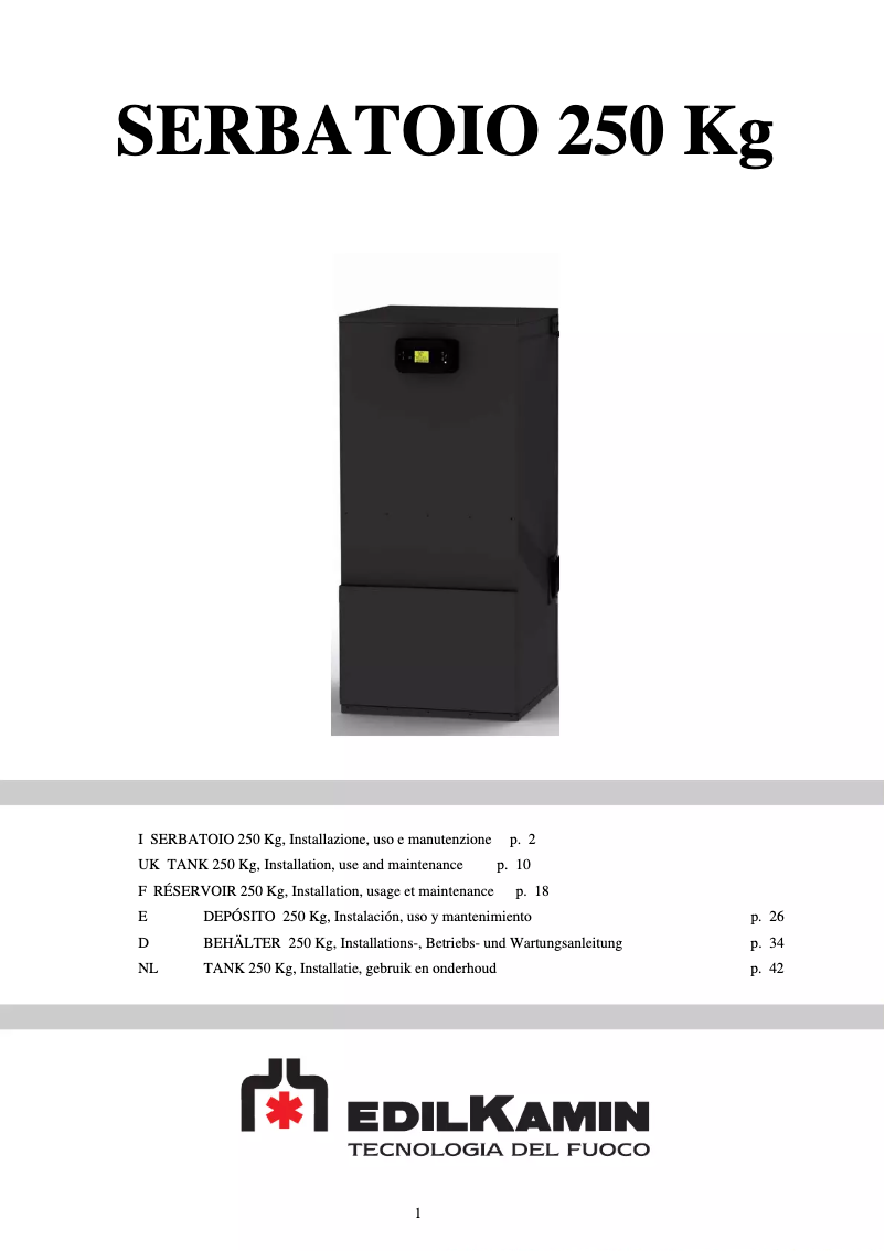 Page 1 de la notice Manuel utilisateur Edilkamin SERBATOIO 250 Kg