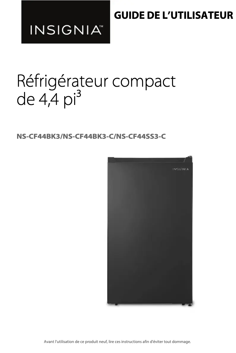 Page 1 de la notice Manuel utilisateur Insignia NS-CF44BK3