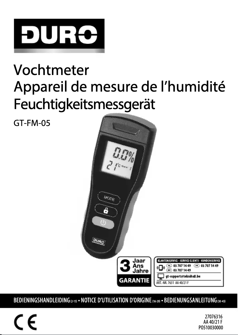 Page 1 de la notice Manuel utilisateur DURO GT-FM-05