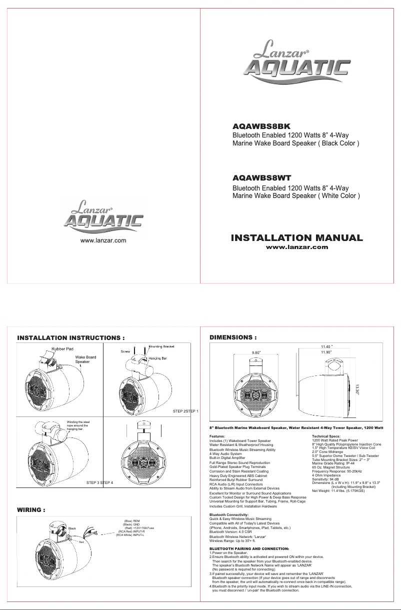 Page 1 de la notice Manuel utilisateur Lanzar AQAWBS8BK