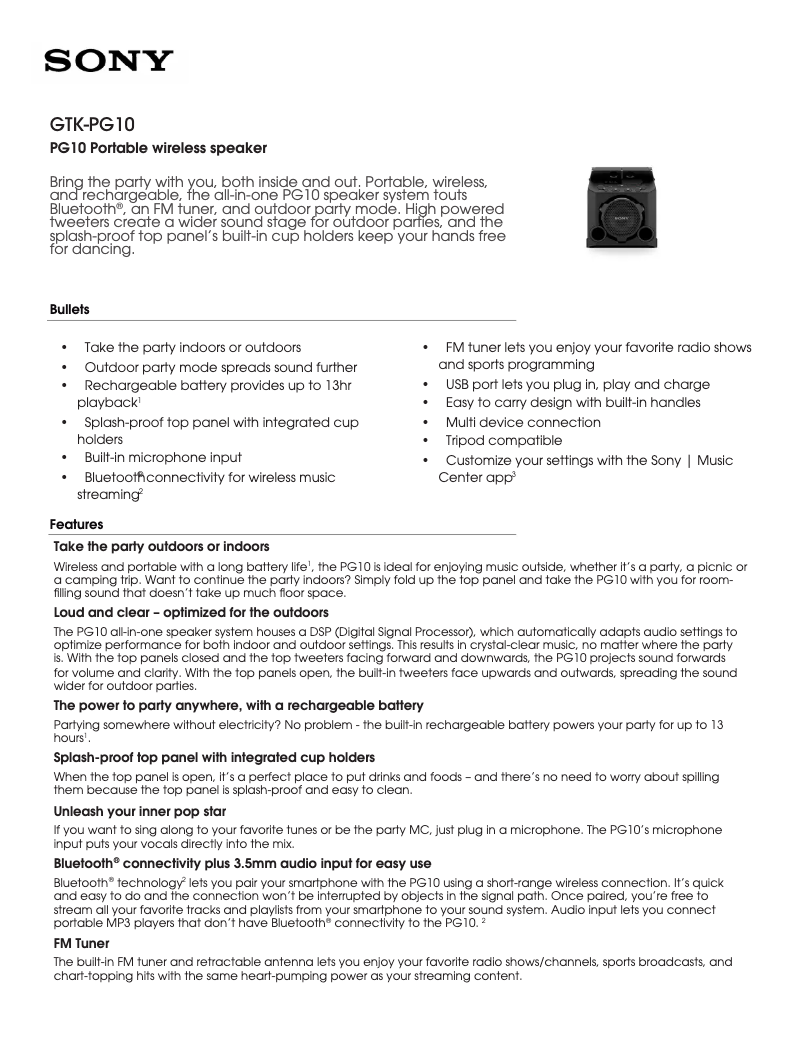 Image de la première page du manuel de l'appareil GTK-PG10