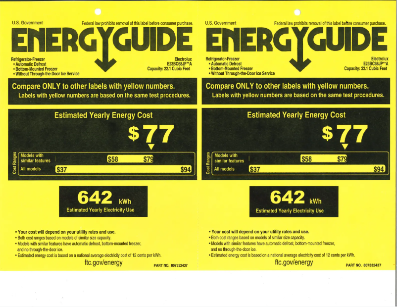 Page 1 de la notice Label énergétique Electrolux E23BC68JPS