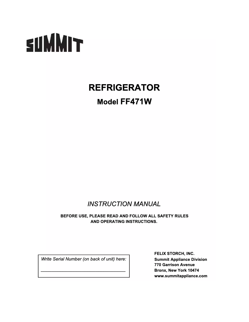 Page n°1 - Guide d'installation Summit FF471W